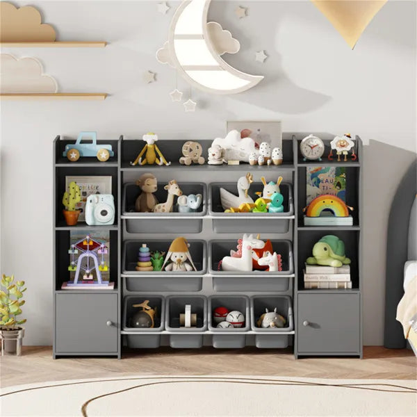 Gray Multi-Functional Kids Storage Shelf - Toy Organizer+Bookcase, 56"x12"x39", Anti-Toppling, 265lbs Capacity
