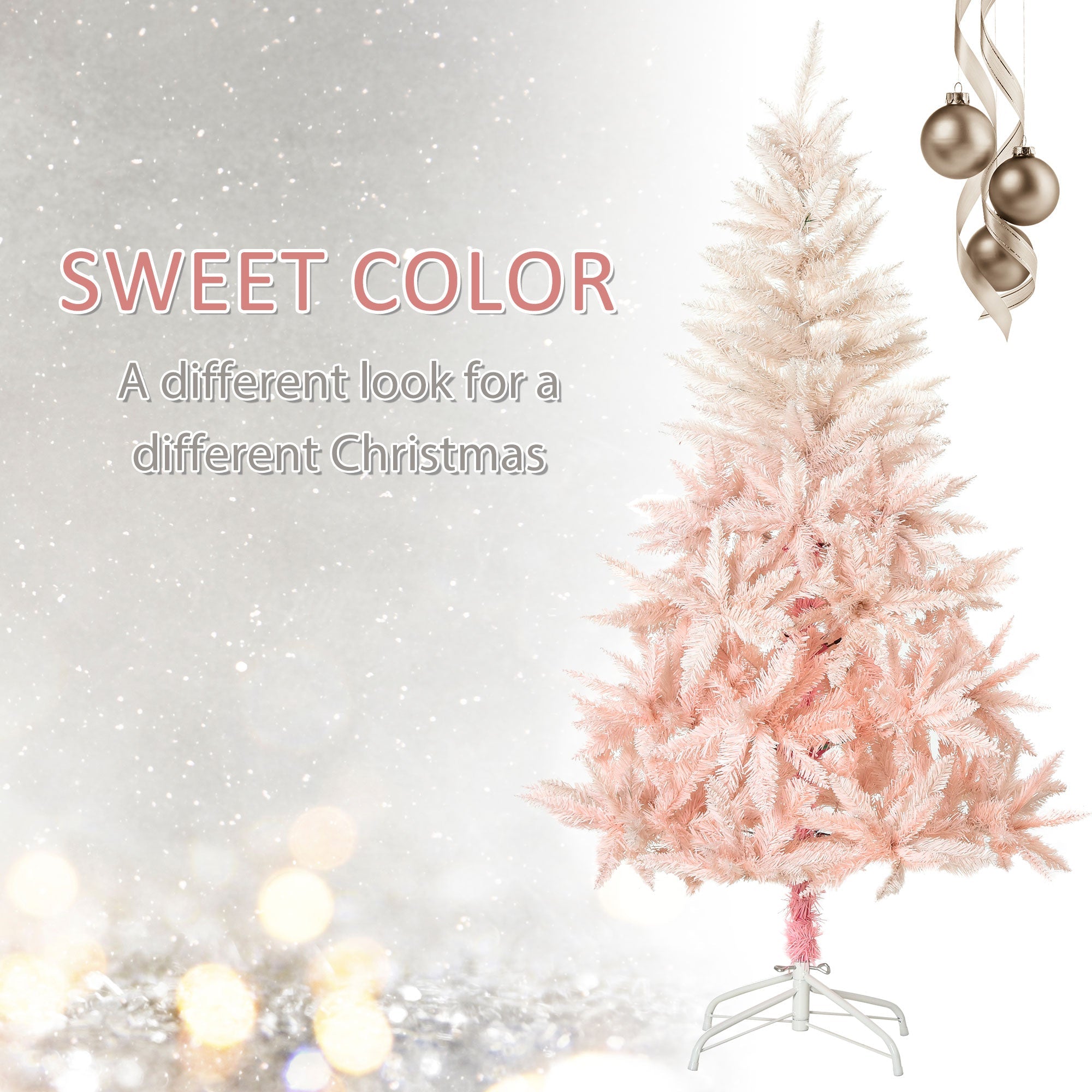 HOMCOM 7ft Unlit Spruce Artificial Christmas Tree With Realistic Branches And 1000 Tips, Pink