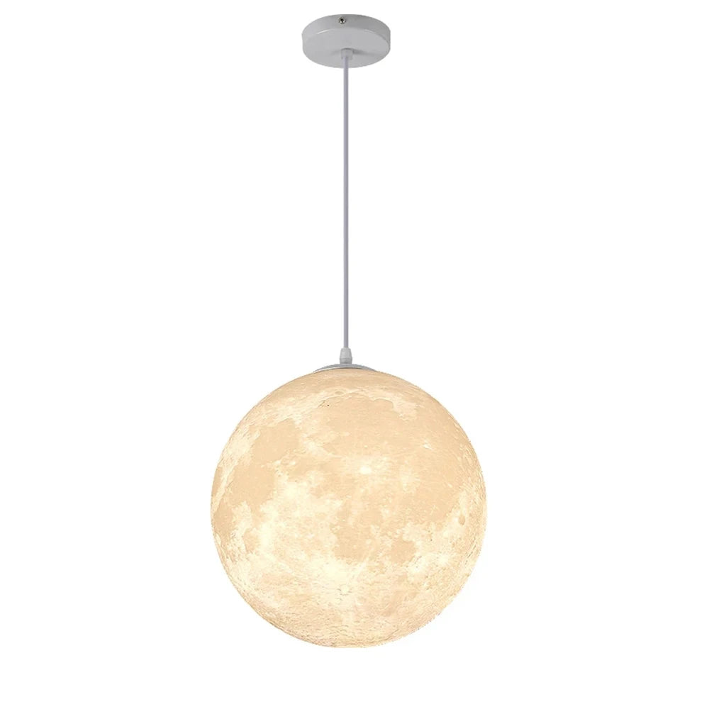 3D-Printed Moon Pendant Light in White Polymer