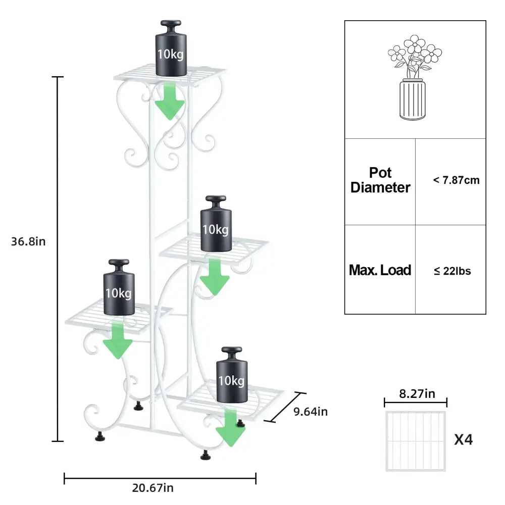 4-Tier Metal Plant Stand Indoor Outdoor