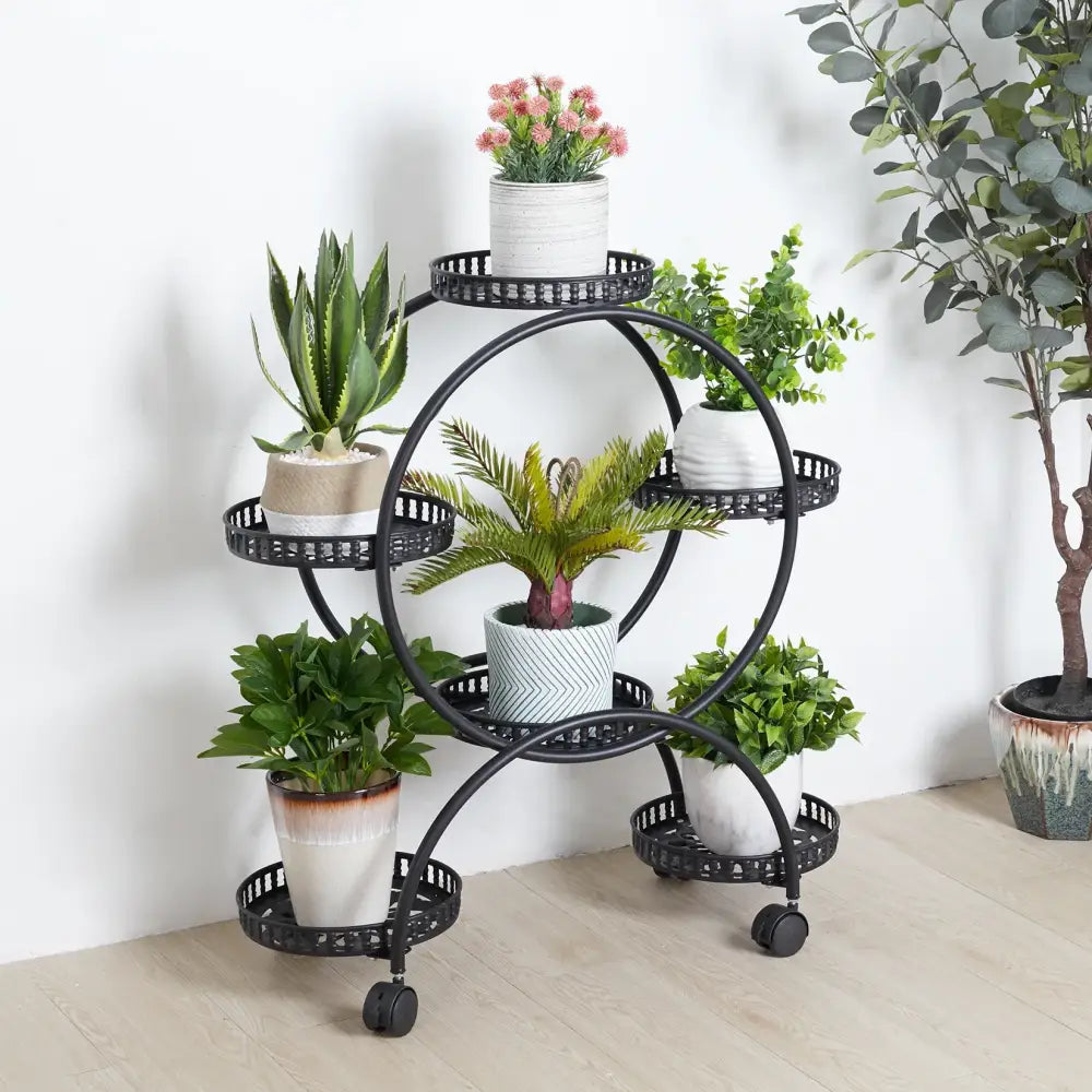 4-Wheel Plant Stand with Pots