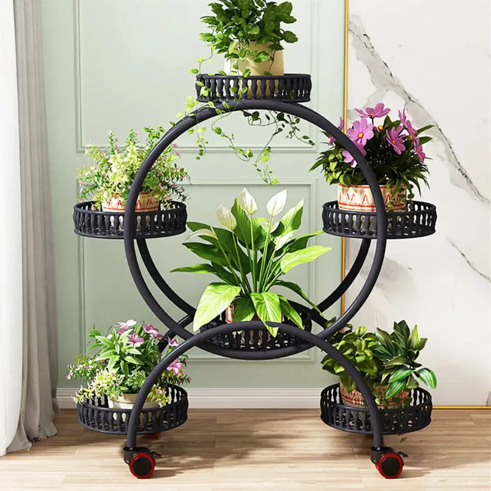 4-Wheel Plant Stand with Pots