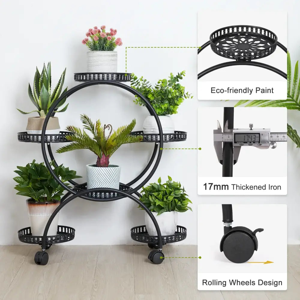4-Wheel Plant Stand with Pots