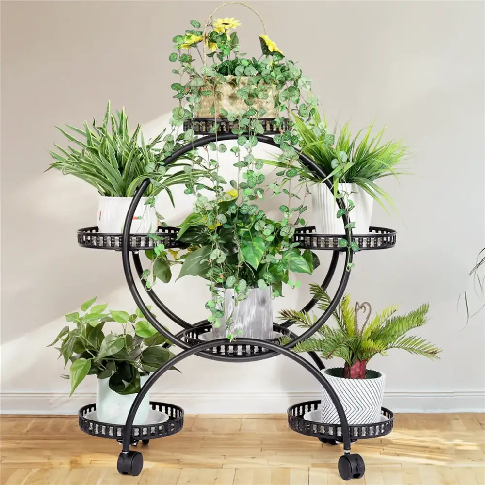 4-Wheel Plant Stand with Pots