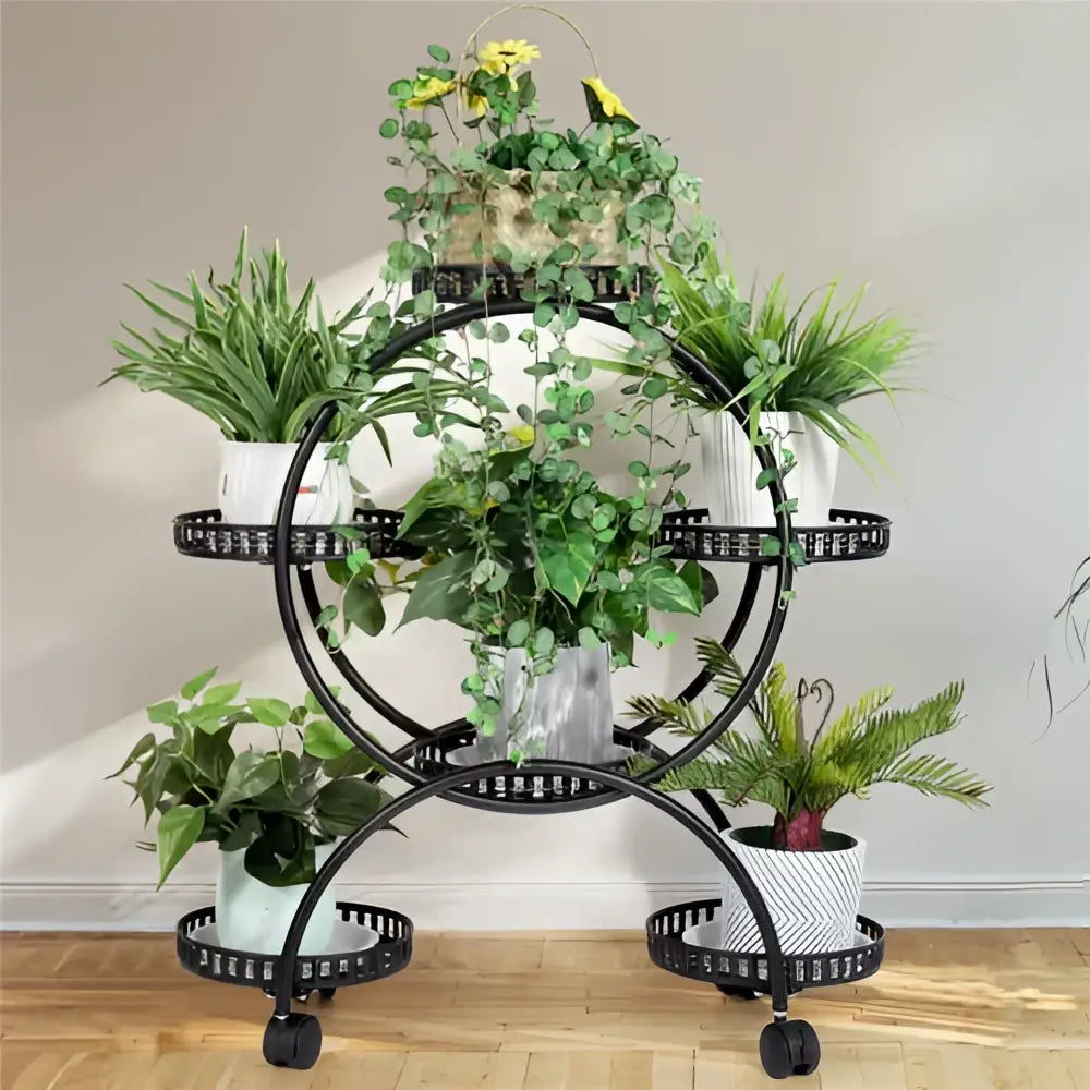 4-Wheel Plant Stand with Pots