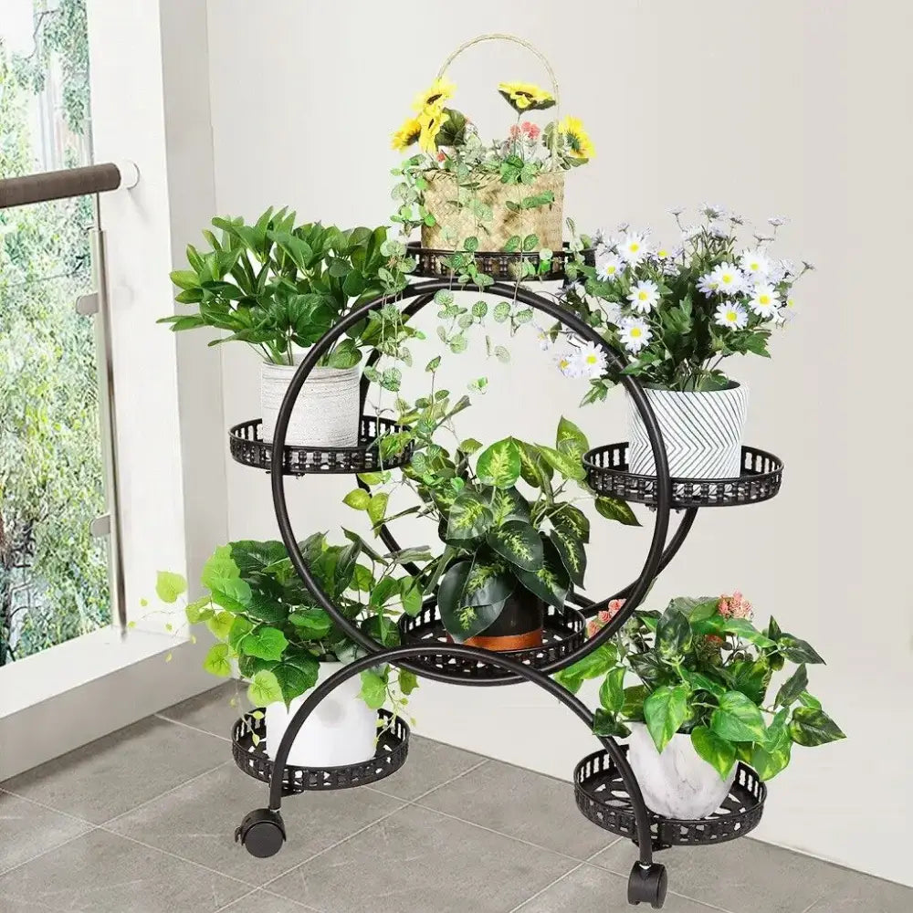 4-Wheel Plant Stand with Pots