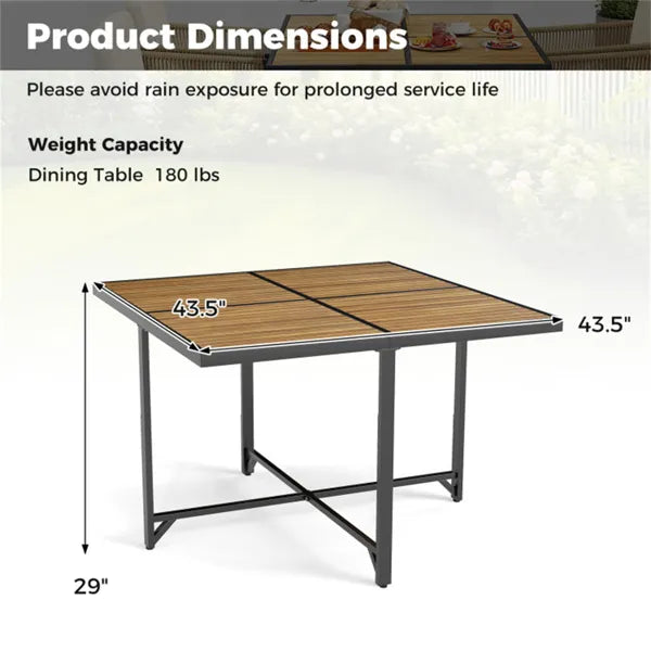 43.5" Square Acacia Wood Outdoor Table - Metal X-Frame, 4-Seater, Natural+Black, 180lbs Capacity