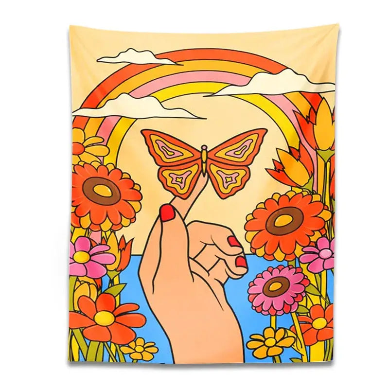 70s psychedelic butterfly rainbow tapestry bedroom wall art