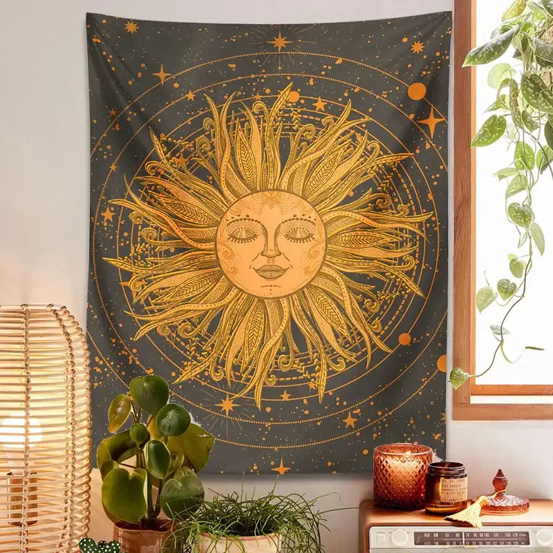 70s retro celestial sun moon wall tapestry bedroom art