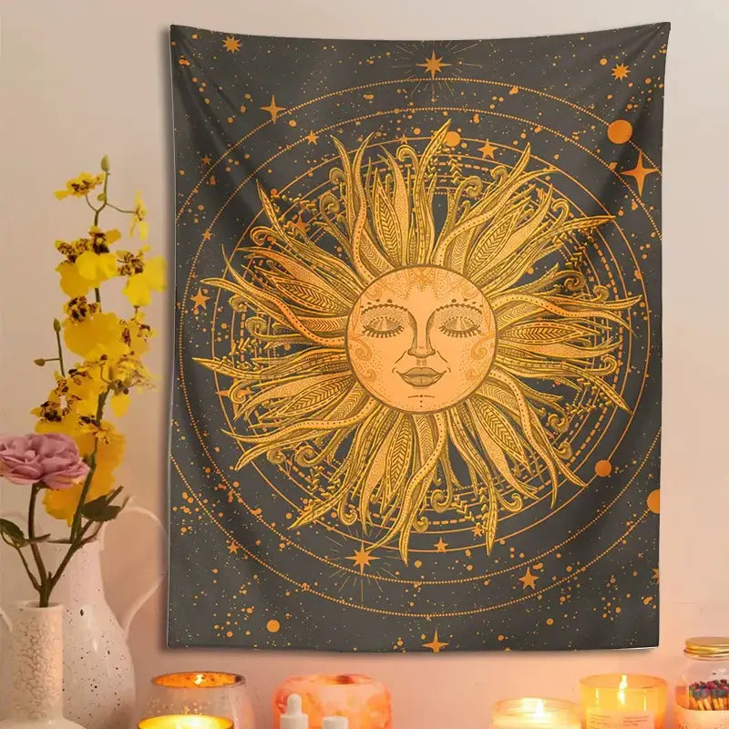 70s retro celestial sun moon wall tapestry bedroom art