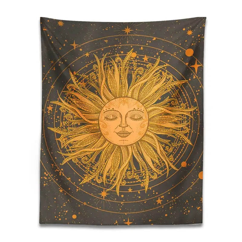70s retro celestial sun moon wall tapestry bedroom art