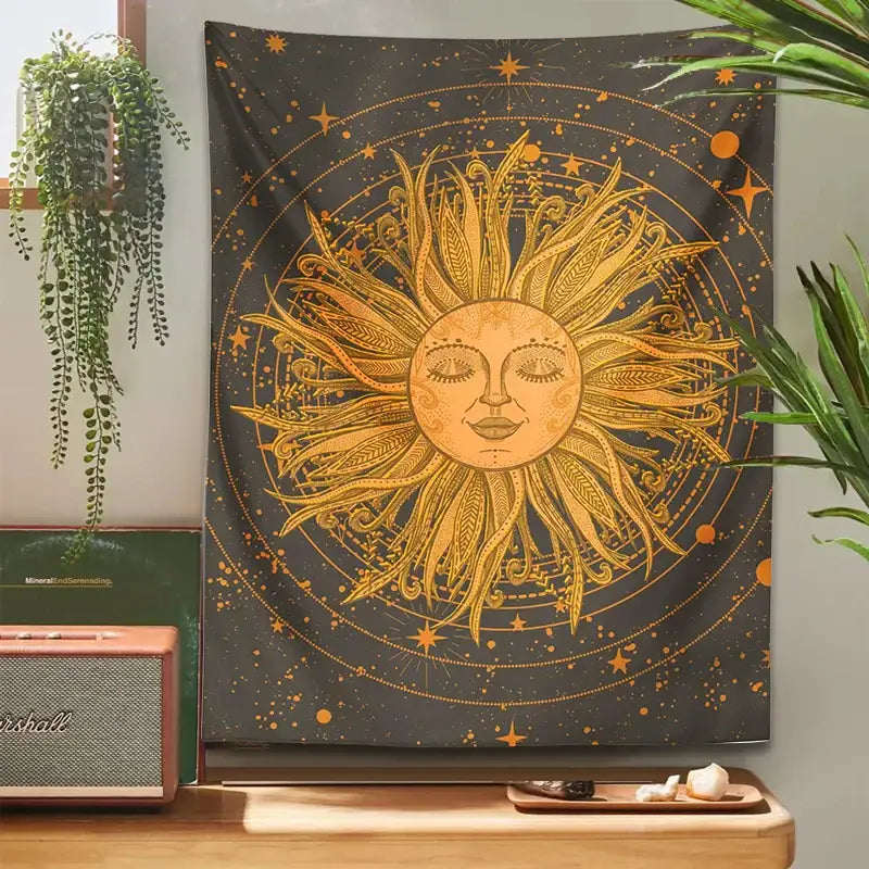 70s retro celestial sun moon wall tapestry bedroom art