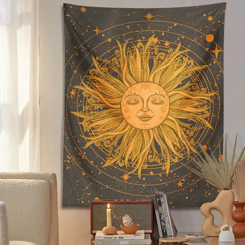 Tapisserie murale chambre soleil lune céleste rétro années 70