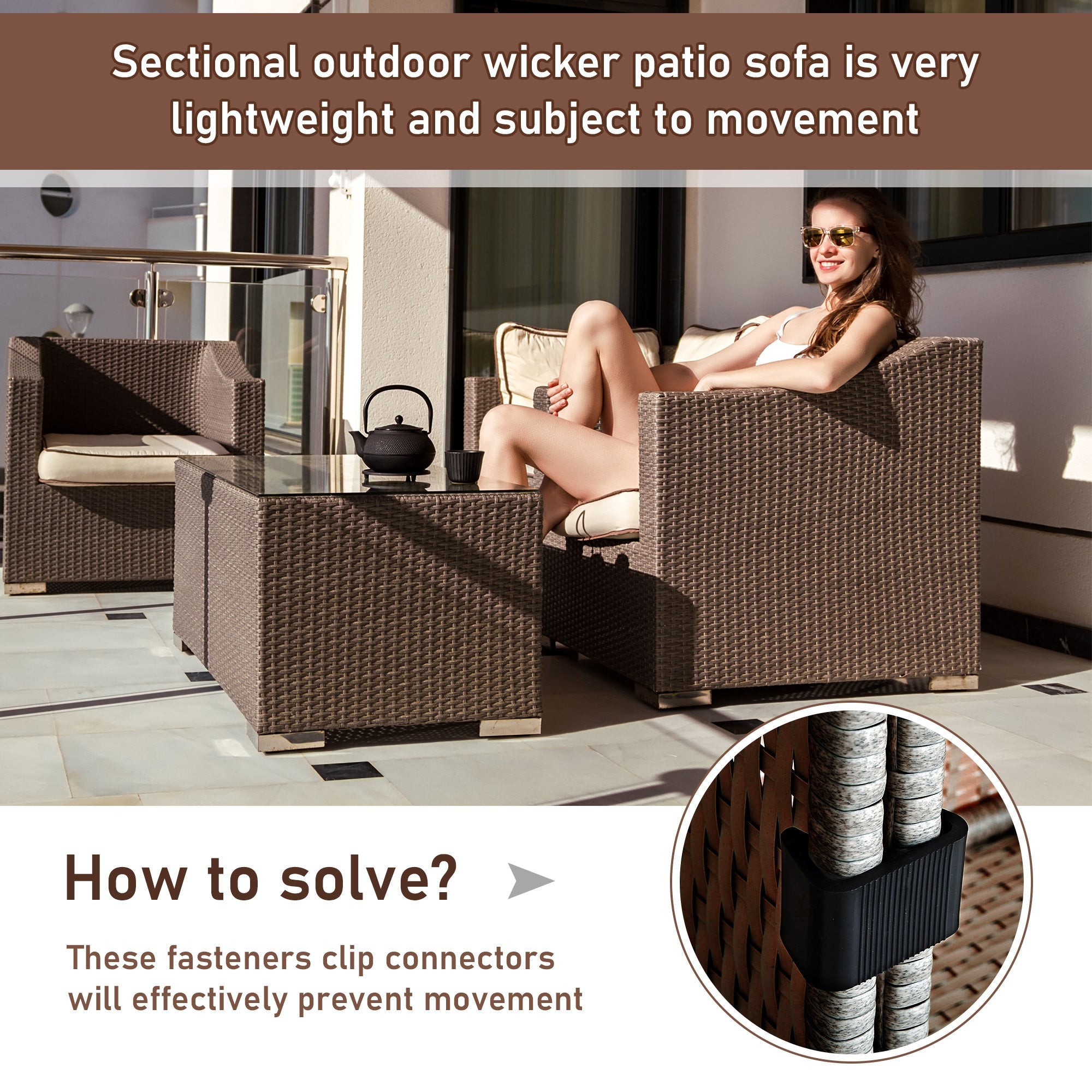 Furniture Clips, Outdoor Sectional Couch Connectors, Wicker Furniture/Chair Clamps for a Module Patio Sofa, Set of 10