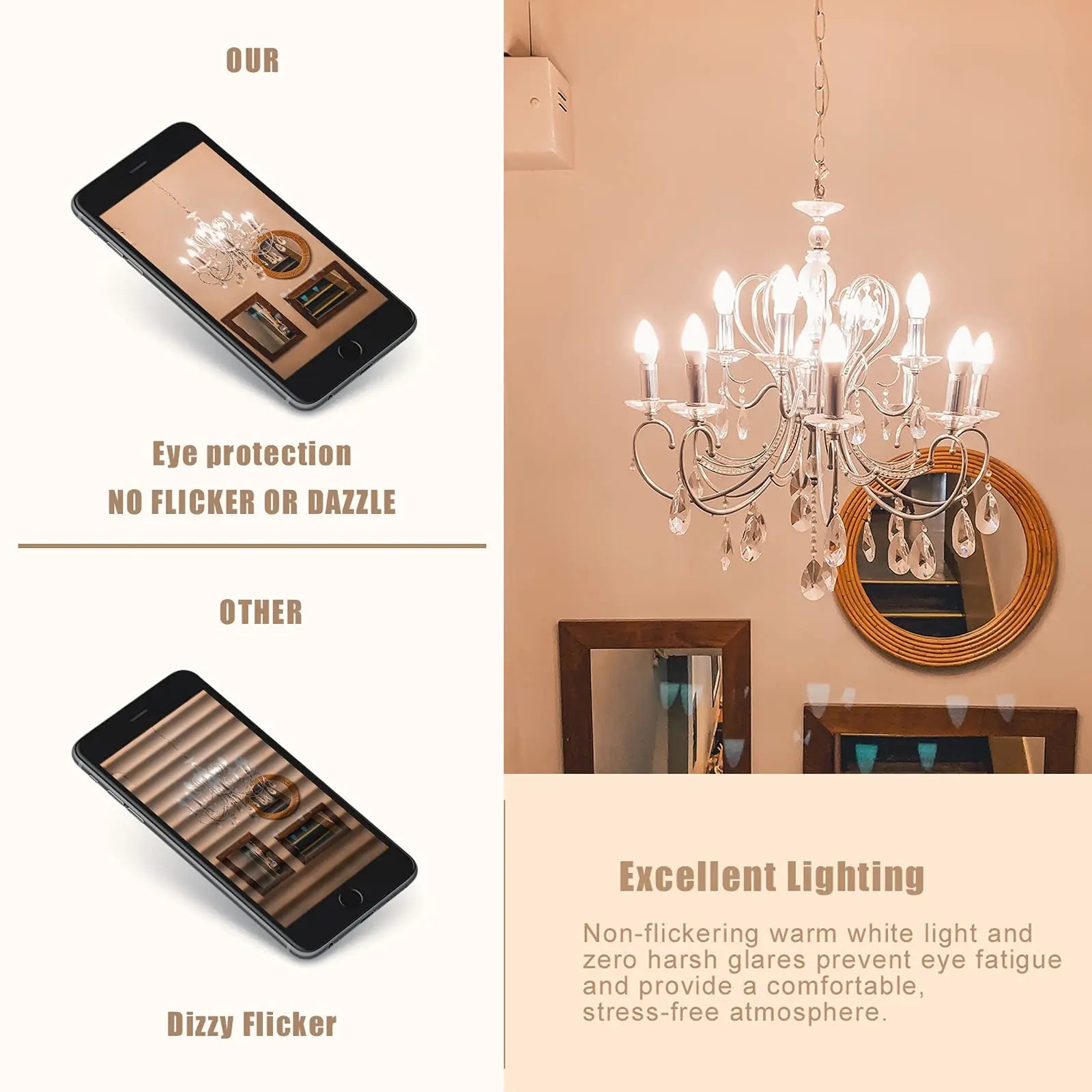 DecorBites™ مصباح ليد بتأثير اللهب C35 6.5 واط 220 فولت قابل للتعتيم على شكل شمعة