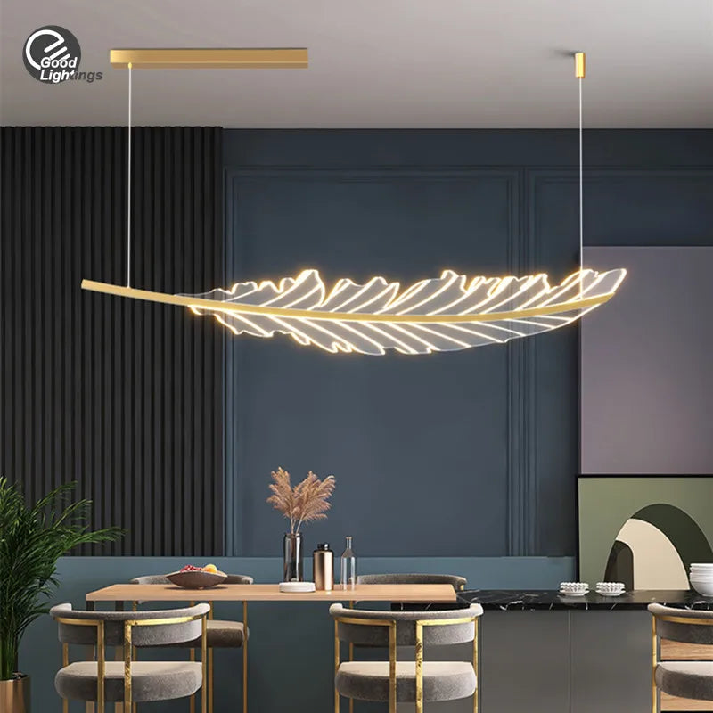 DecorBites™ ثريا الأوراق: تركيبات غرفة الطعام الاسكندنافية الذهبية LED