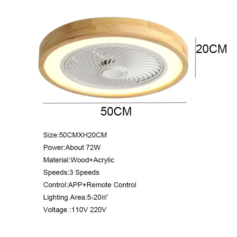 مروحة سقف خشبية DecorBites™ مقاس 20 بوصة مع جهاز تحكم عن بعد بالهاتف وإضاءة LED، تصميم عصري لغرفة المعيشة وغرفة النوم