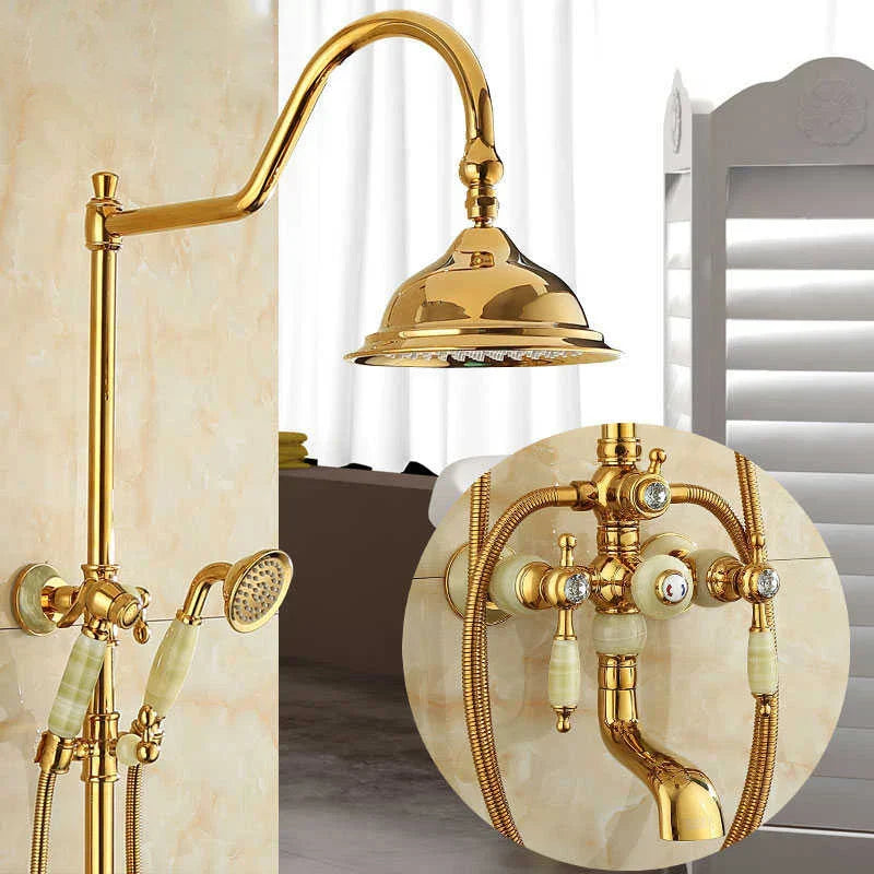 طقم دش حمام DecorBites™ نحاسي ذهبي جاد، صنبور دش مطري يدوي يثبت على الحائط