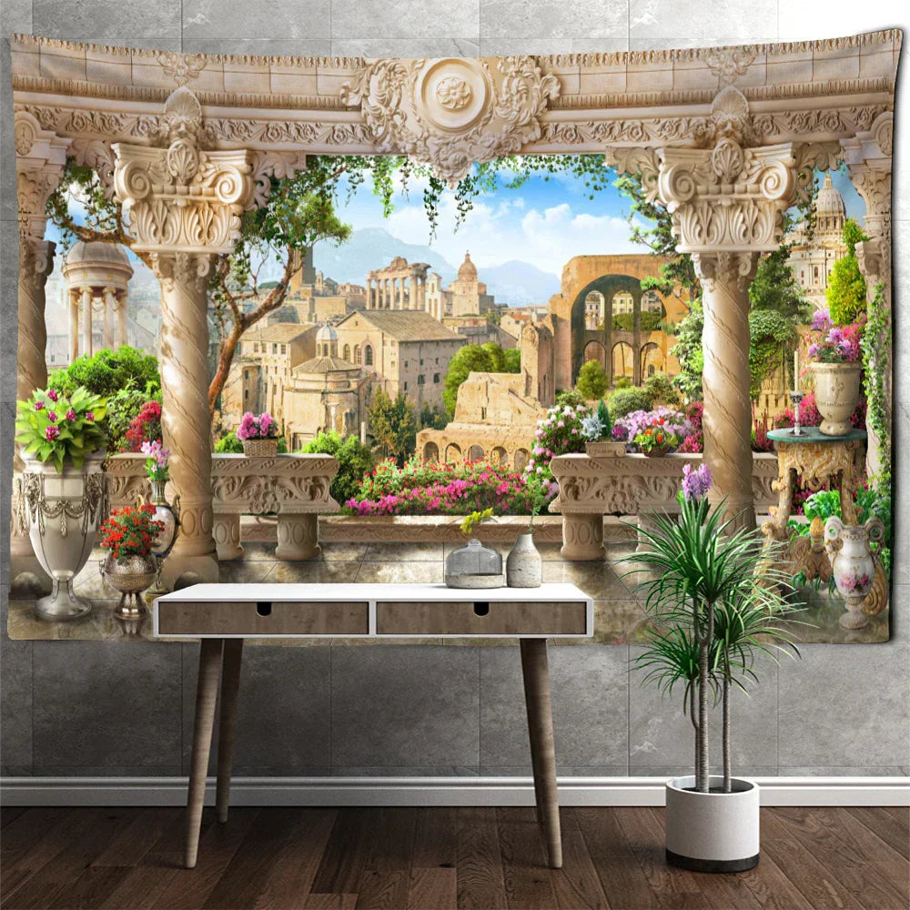 DecorBites™ Garden Landscape Wall Tapestry: Boho Hippie Wizardry Psychedelic Home Decor