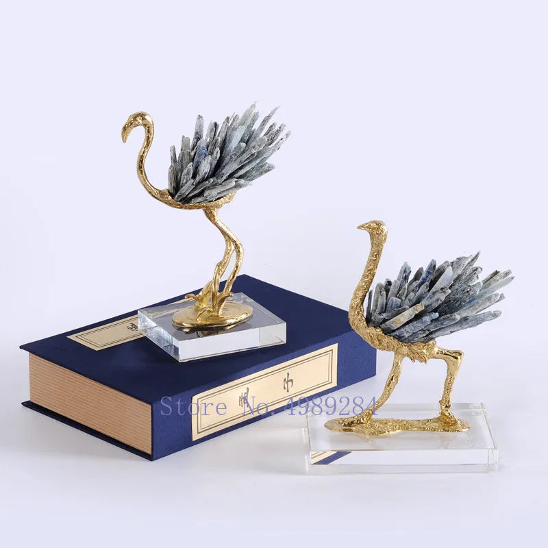 DecorBites™ طائر الكركي الذهبي النحاسي الكريستالي المصنوع يدويًا ديكور منزلي حرفي