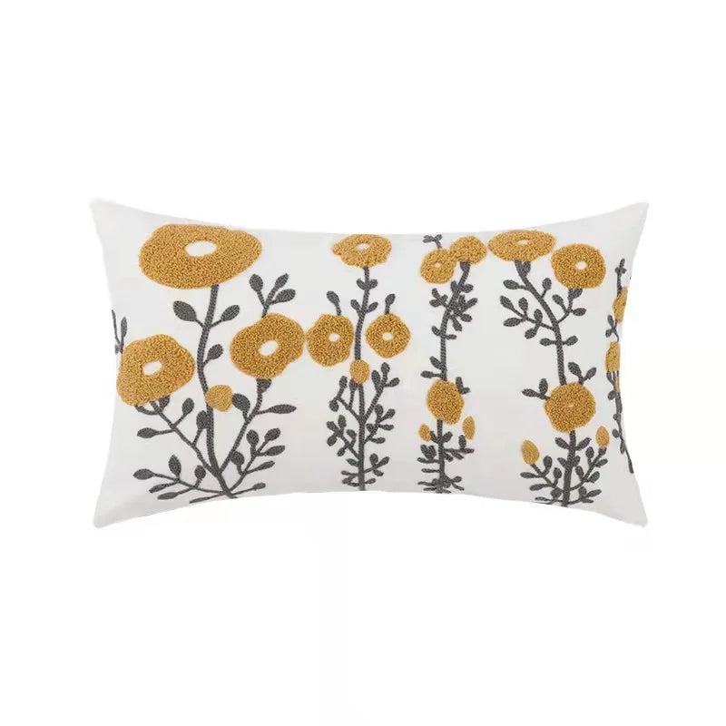 DecorBites™ غطاء وسادة بتطريز هندسي بنقشة زهور الأقحوان أصفر أزرق 45x45 سم ناعم ومريح