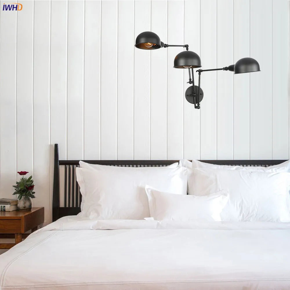 DecorBites™ مصباح جداري كلاسيكي من أديسون طراز Loft بذراع متأرجح - 3 رؤوس باللون الأسود