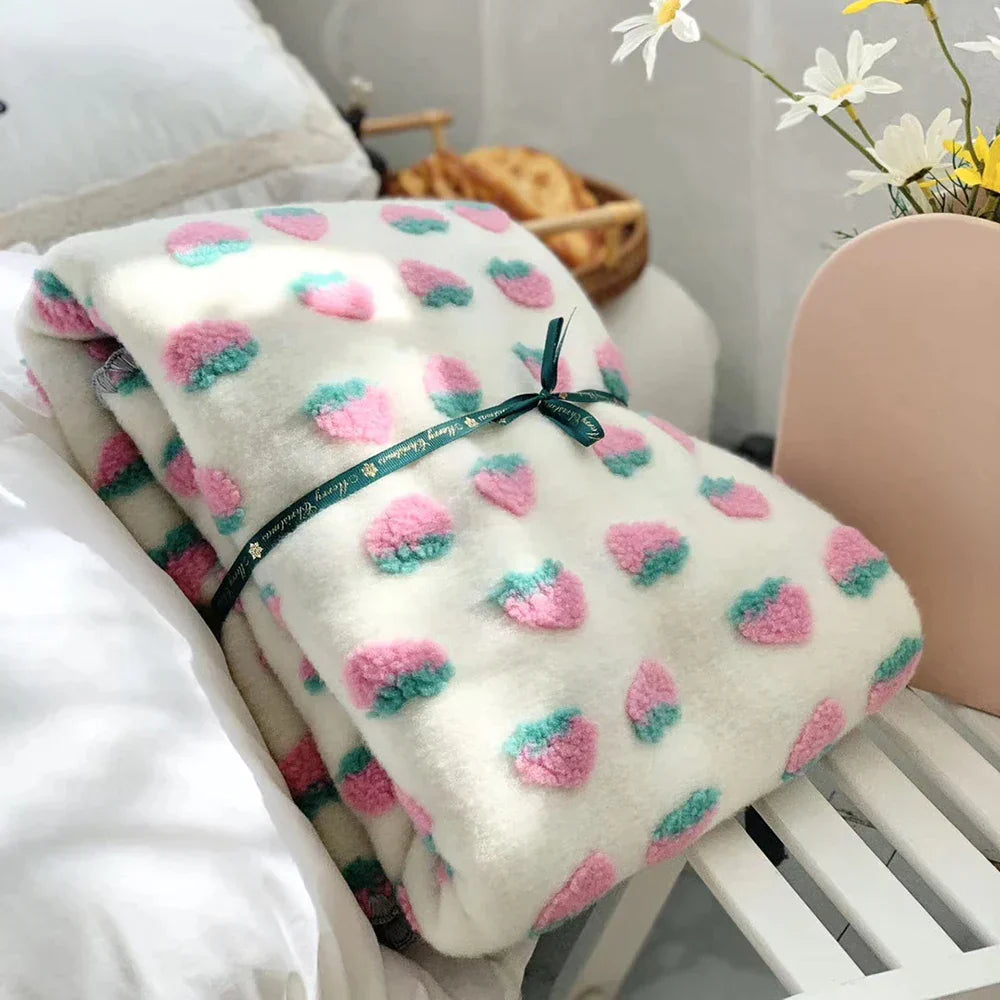 DecorBites™ 3D Cherry Kids Wool Blanket - Kawaii Sweet Girl Crib Bedding