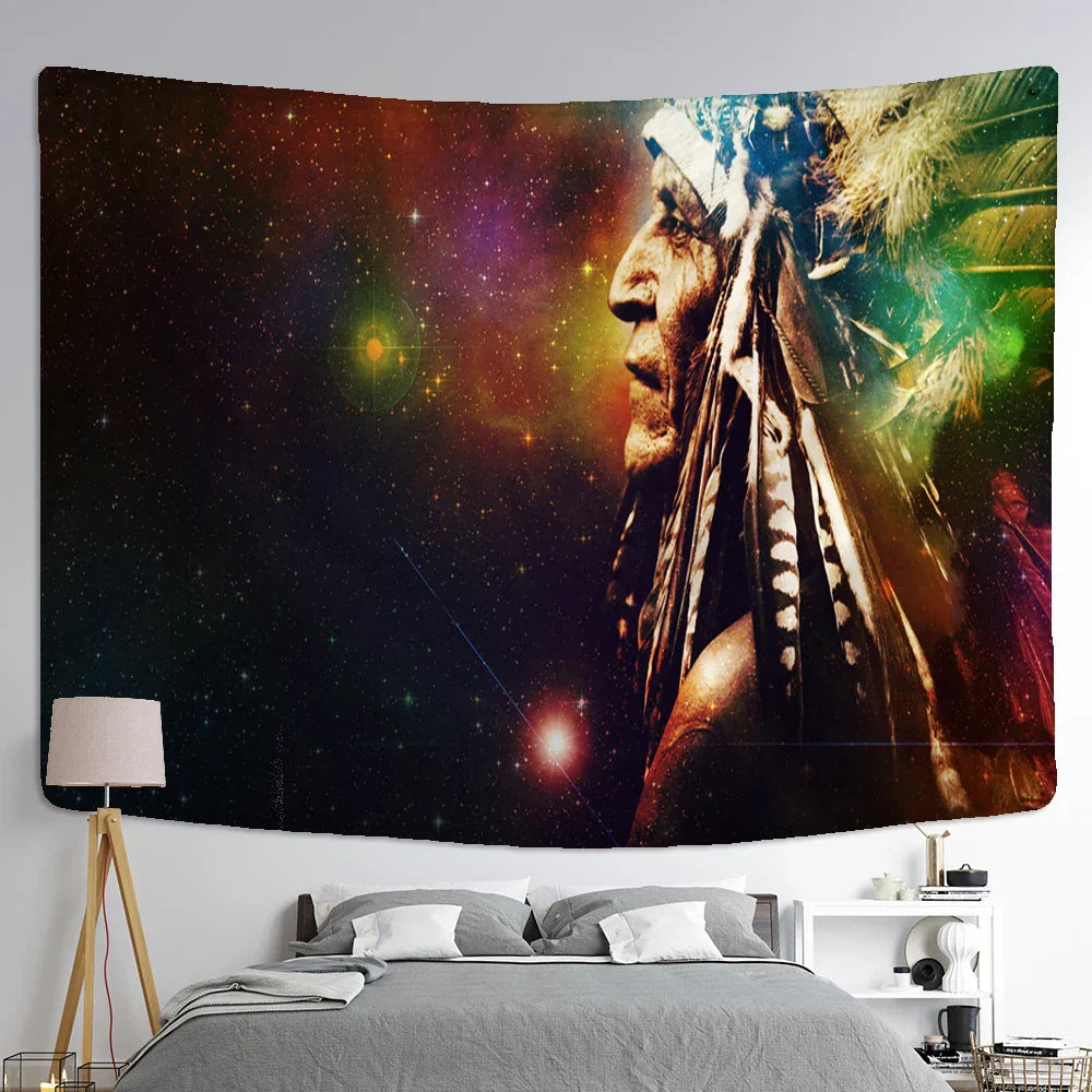 DecorBites™ Indian Head Psychedelic Tapestry Wall Hanging for Bohemian Living Room
