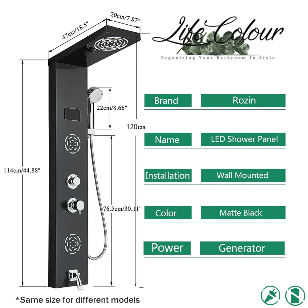 لوح دش DecorBites™ LCD أسود LED مطري مع 5 رشاشات تدليك يثبت على الحائط