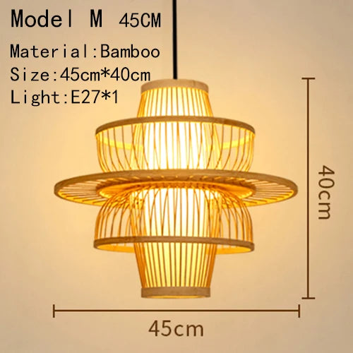 Handwoven Rattan Bamboo Pendant Light in Black