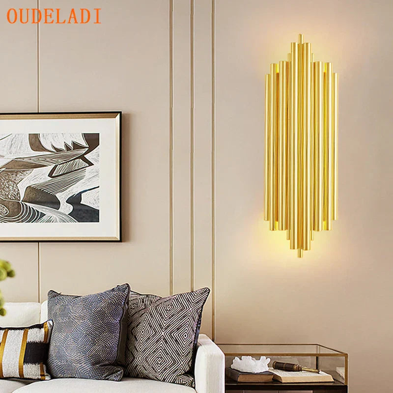 وحدة إضاءة جدارية أنبوبية LED ذهبية DecorBites™ لغرفة المعيشة وغرفة الطعام وتزيين الدرج