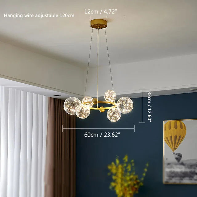ثريا بابلز زجاجية ذهبية بإضاءة LED من DecorBites™ لغرفة الطعام والمطعم