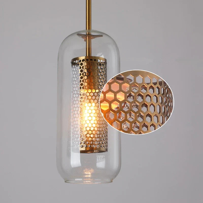 DecorBites™ Gold Mesh Glass Ball Pendant Light Industrial Kitchen Fixture