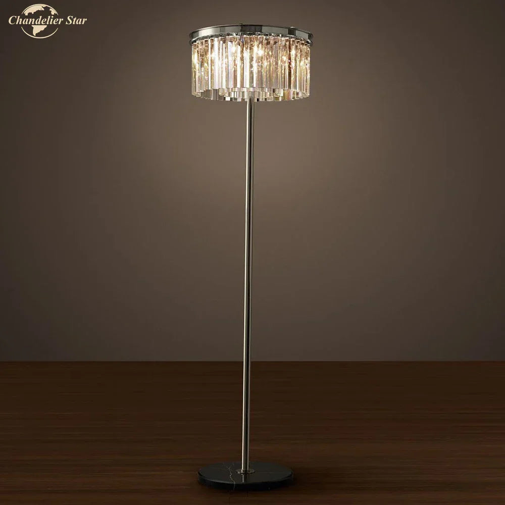 مصباح أرضي LED صناعي كريستالي من ديكور بايتس™، معدني أسود بطلاء كروم
