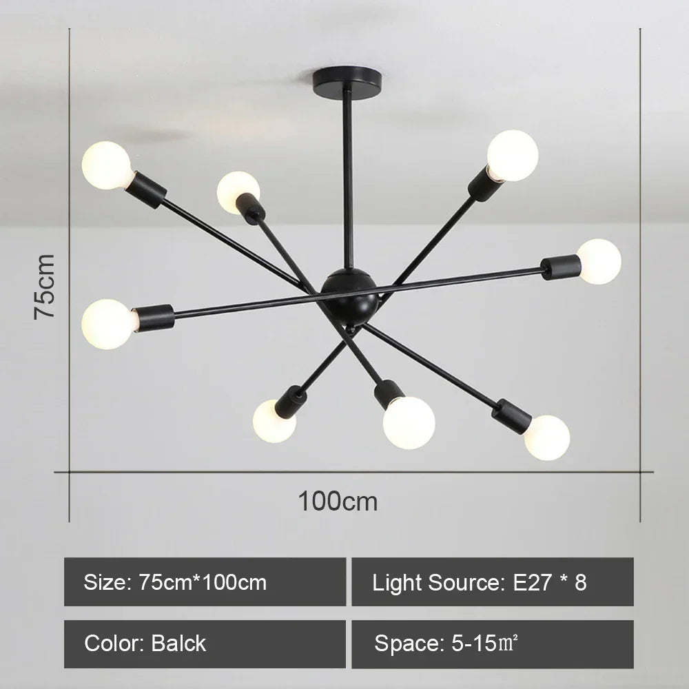 ثريا السقف LED من DecorBites™: تصميم سبوتنيك عصري وصناعي لغرفة المعيشة وغرفة النوم