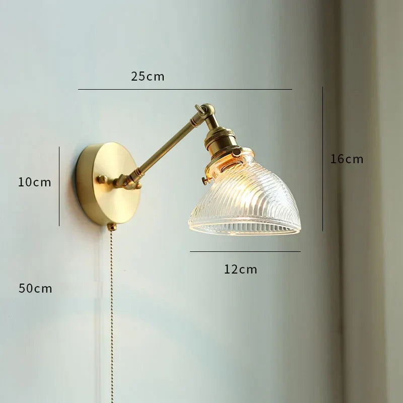 أضواء جدارية زجاجية ونحاسية LED DecorBites™ مع مفتاح بسلسلة سحب لمرآة غرفة نوم المنزل والحمام
