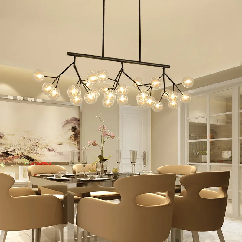 DecorBites™ Glass Ball Firefly LED Tree Branch Chandelier Industrial Black Lighting