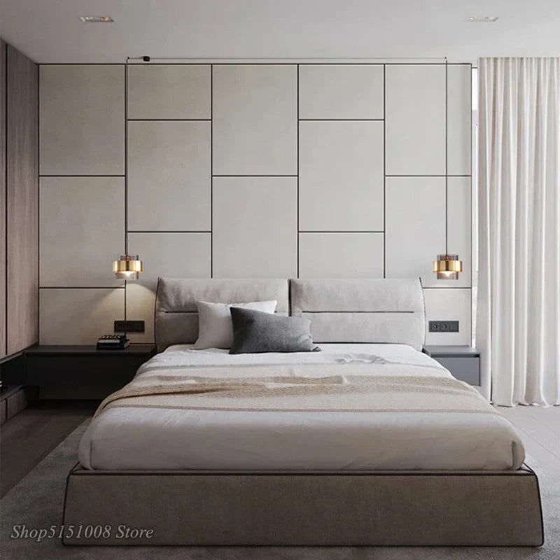 مصابيح قلادة LED زجاجية ذهبية من DecorBites™: تصميم أسطواني نورديكي حديث لتجهيزات الديكور المنزلي