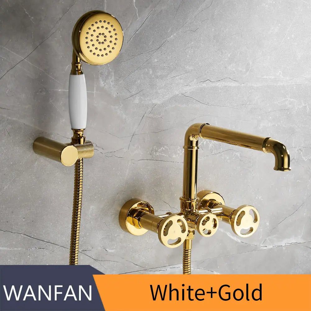 طقم دش حوض استحمام ذهبي DecorBites™ مع تحكم مزدوج يثبت على الحائط