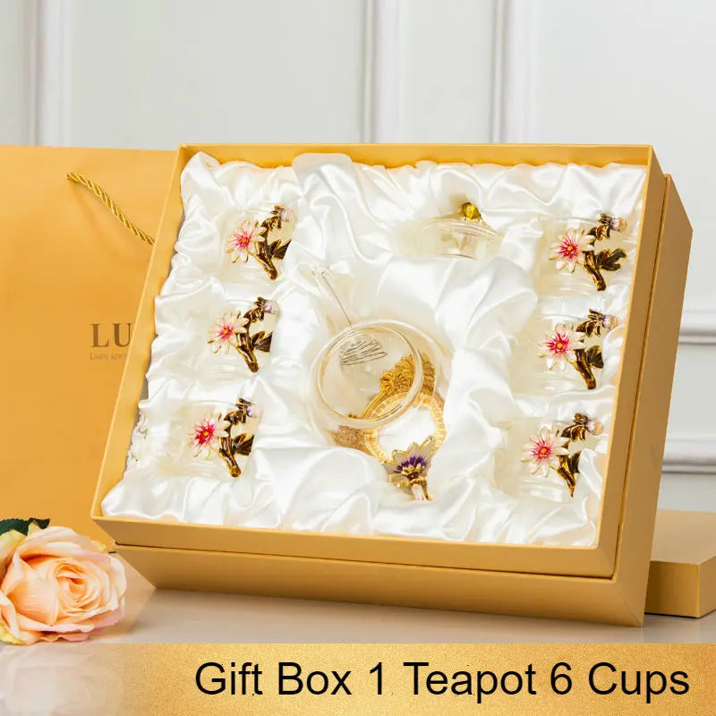طقم إبريق شاي DecorBites™ Daisy زجاجي مطلي بالمينا والكريستال للمشروبات الساخنة والباردة