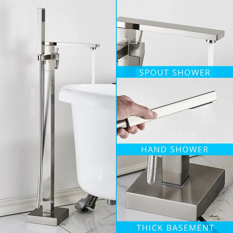DecorBites™ Black Floor Mounted Bathtub Faucet Set with Waterfall Mixer Tap