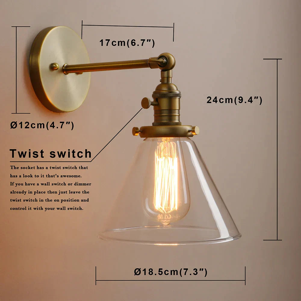 DecorBites™ Funnel Glass Wall Lamp E27 Sconce Modern Bedroom Light Fixtures