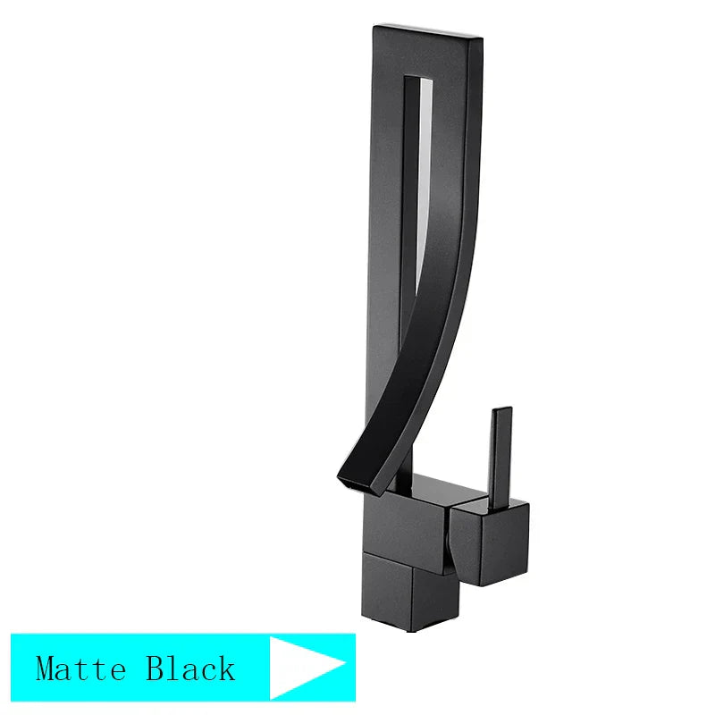 DecorBites™ Black Brass Waterfall Basin Faucet with Single Handle Mixer Tap