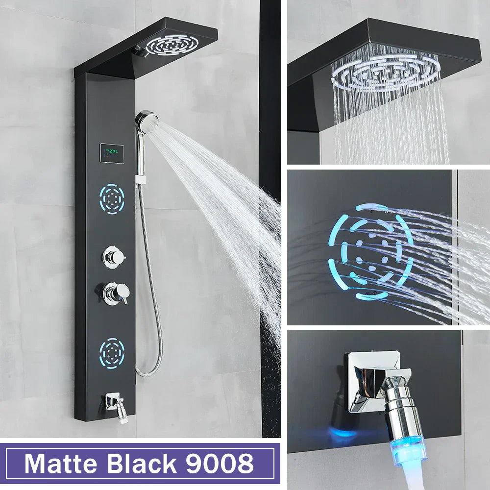 لوح دش DecorBites™ LCD أسود LED مطري مع 5 رشاشات تدليك يثبت على الحائط
