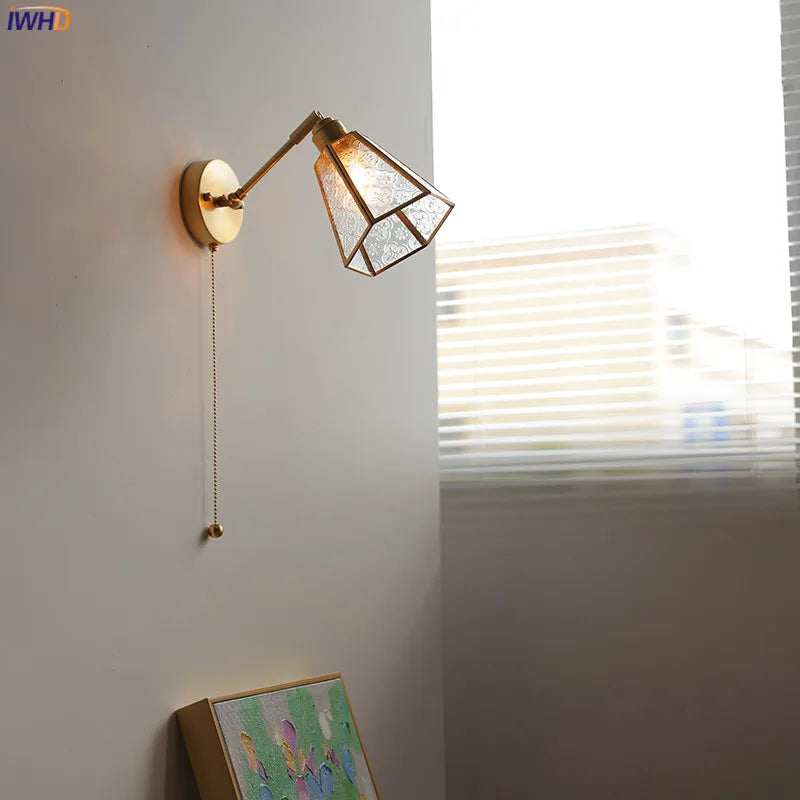 أضواء حائط LED زجاجية خضراء DecorBites™ مع مفتاح سلسلة سحب، لمسة نهائية نحاسية