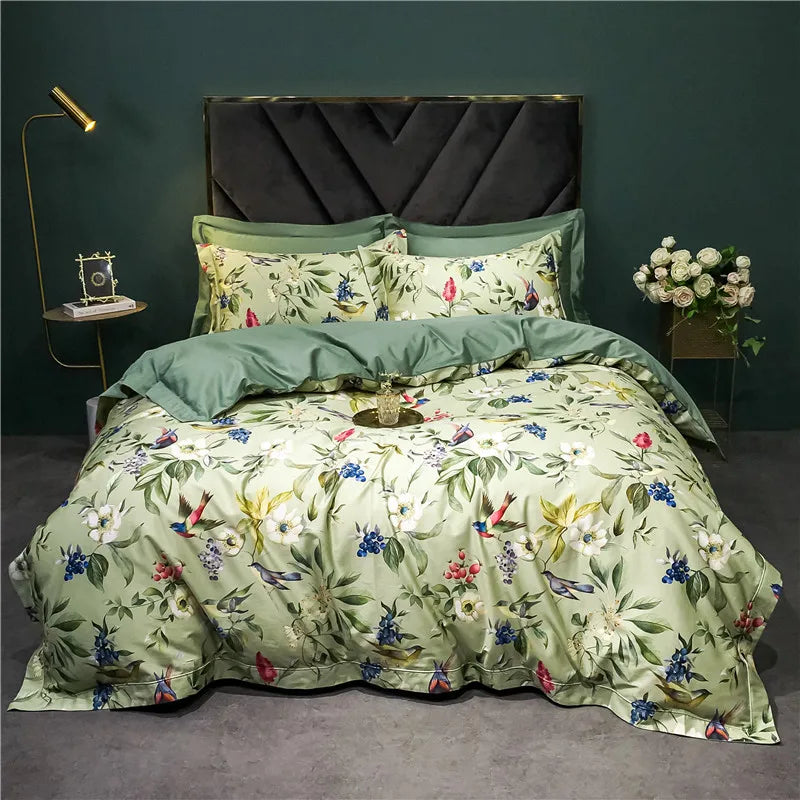 DecorBites™ 1400TC Egyptian Cotton Bird Floral Bedding Set - Luxury 4Pcs