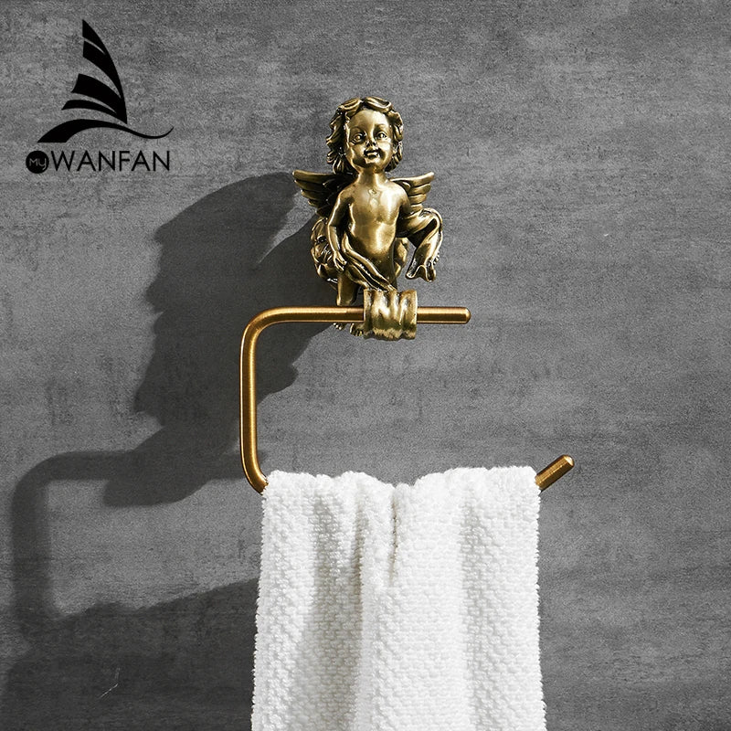 حامل منشفة حلقي بتصميم ملاك من النحاس الذهبي من DecorBites™ للحمام - MB-0786B
