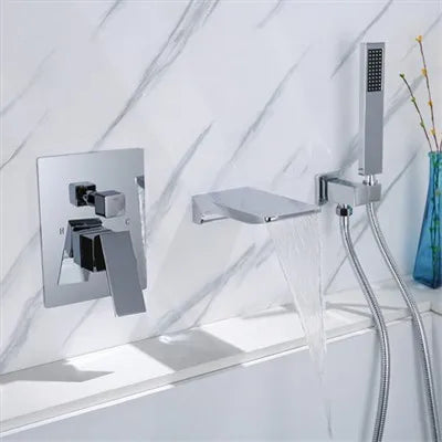 طقم صنبور دش حوض استحمام ذهبي DecorBites™ مع شلال يدوي وصنبور خلاط