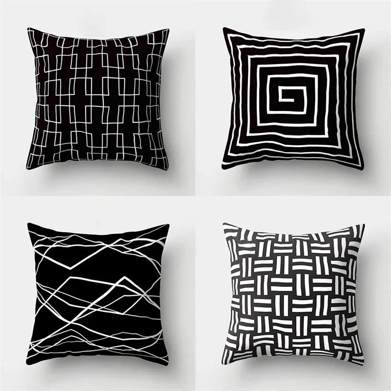 DecorBites™ Geometric Star Print Pillow Cover for Home Decor - Black & White Square Texture