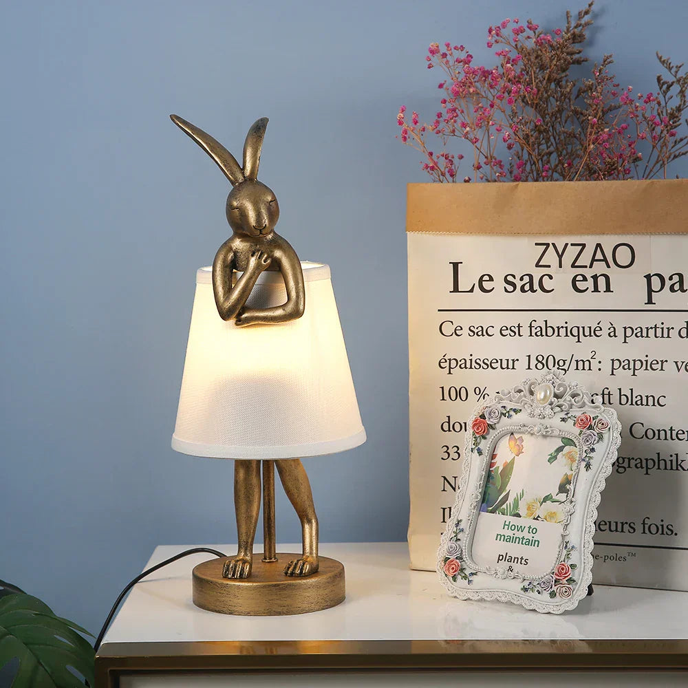 DecorBites™ Bathing Rabbit Resin Table Lamp for Living Room and Bedroom Decor